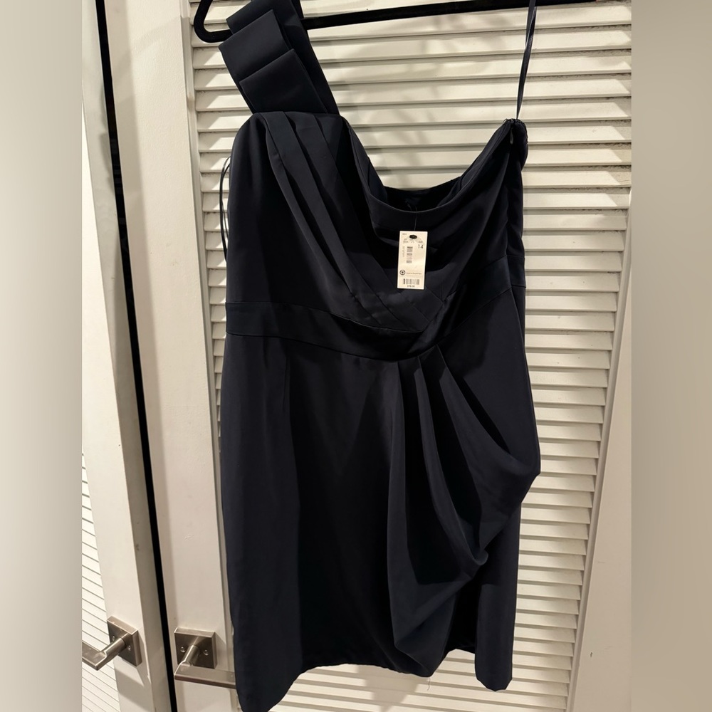 NWT 14 The Limited Navy One Shoulder Ruched Cocktail Dress